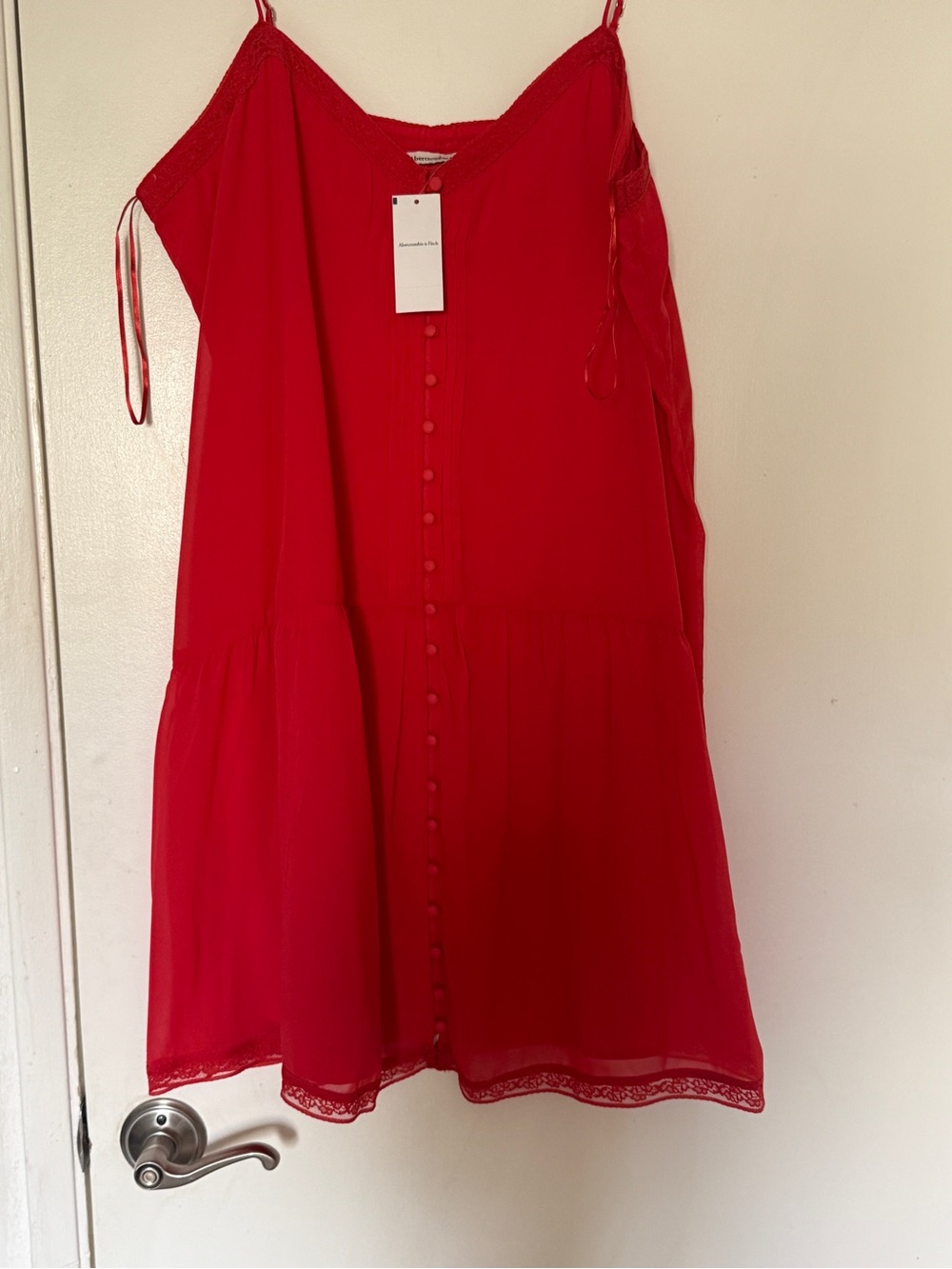 Abercrombie & Fitch Red Spaghetti-Strip Dress with Button Front